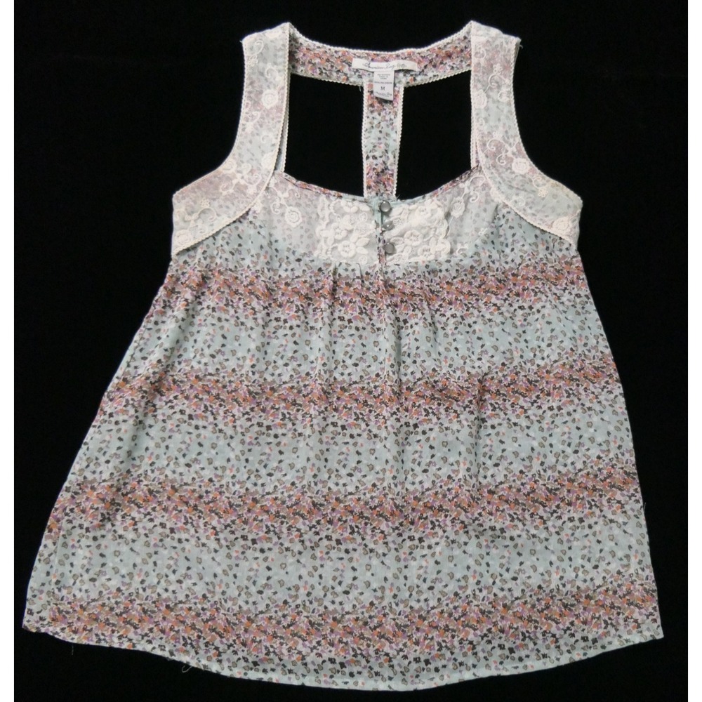 American Rag Cie Womens Top M Floral Sleeveless Boho Whimsical Lace Artsy Earthy